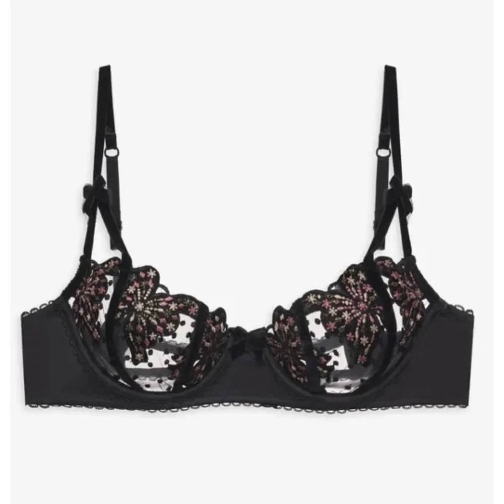 For Love & Lemons Caprice Underwire Embroidered Lace Bra Black Size 34C - Picture 4 of 12
